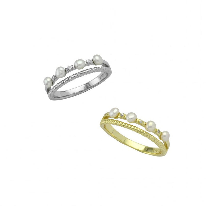 Double Pearl & Zircon Ring
