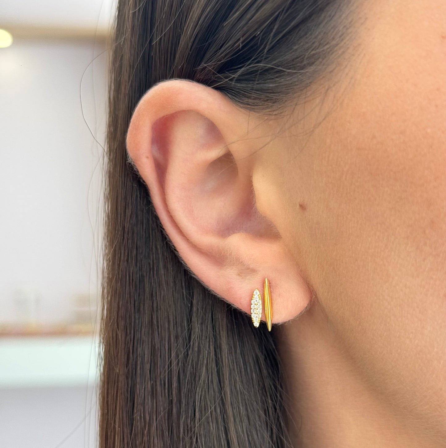 Double Zircons Line Studs Earrings