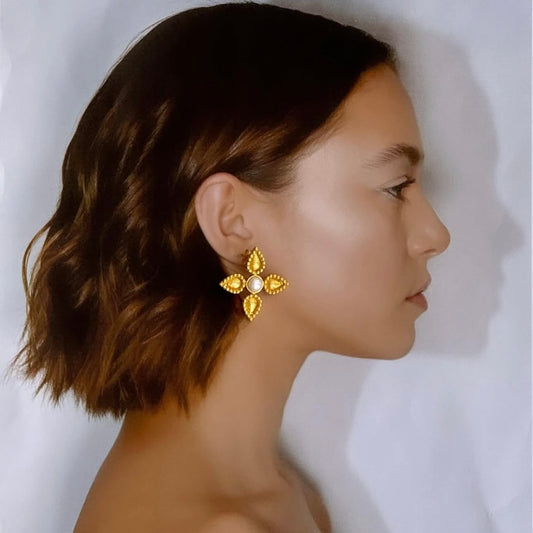 Cross Pearl Earrings