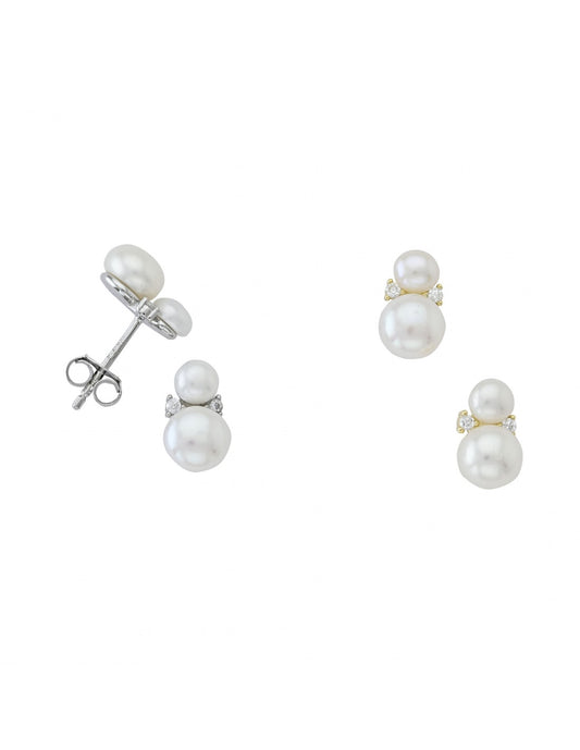 Pearl Tiny Zircons Studs Earrings