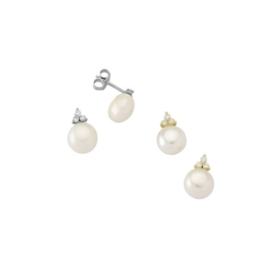 Three Zirconia & Pearl Studs