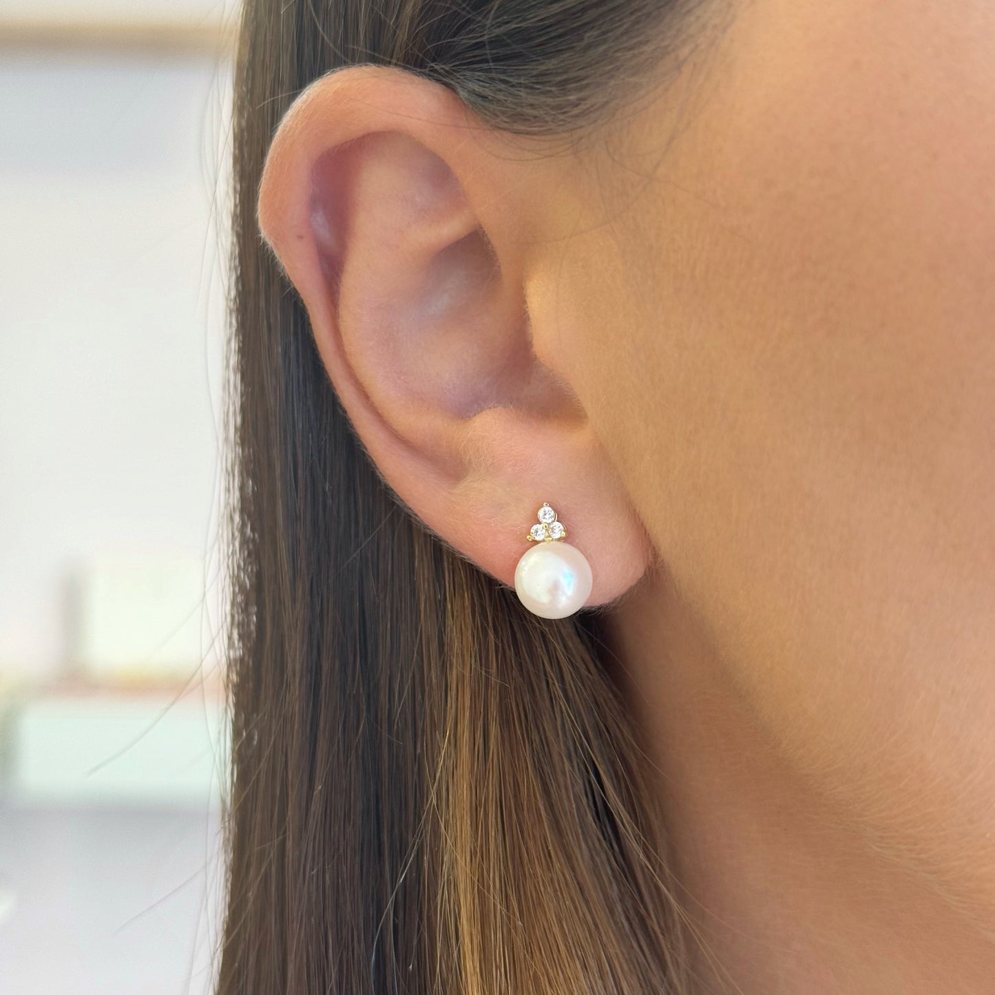 Three Zirconia & Pearl Studs