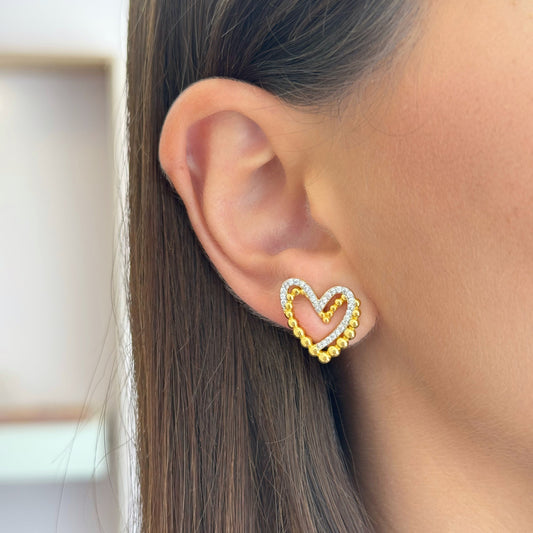Double Open Heart Studs Earrings