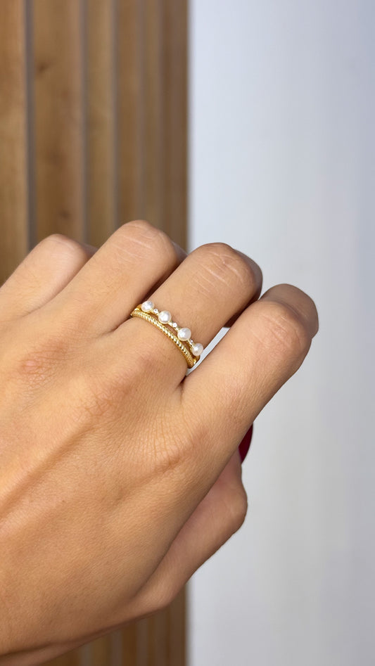 Double Pearl & Zircon Ring